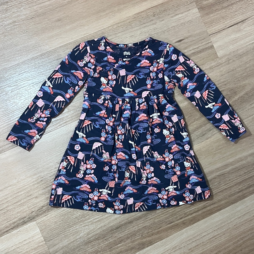Tea Collection Hello Kitty and friends Navy, Coral, and Pink Kids Dress, Size 2
